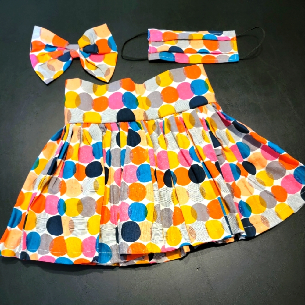 Size 3t-4t Girls Custom skirt, hair Bow and face mask